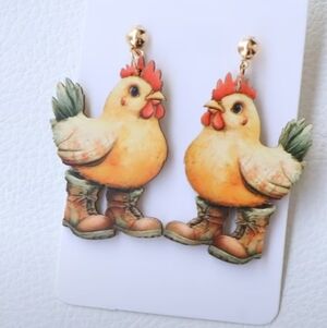 Cute Cartoon Chicken Wooden Earrings